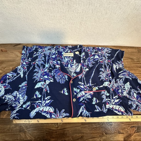 Caribbean Mens Short Sleeve ButtonUp Hawaiian Shirt Blue Large - Picture 7 of 7